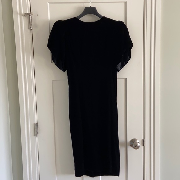 princess polly baby blue dress Vintage 80s black velvet dress with sheer velvet polka and ✨sleeves!  Adorable sweetheart neck line, puff sleeve, keyhole back (a tiny bit  unzipped on me) and tulle lined skirt. Really fun one! main image 0